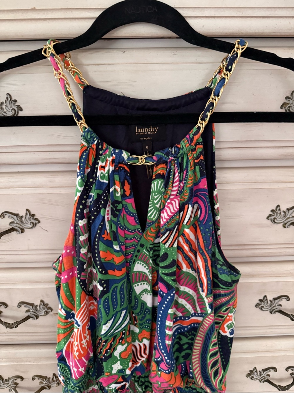 Laundry By Shelli Segal Multicolor Tropical Print Chain Halter Keyhol Maxi Dress - Picture 4 of 8